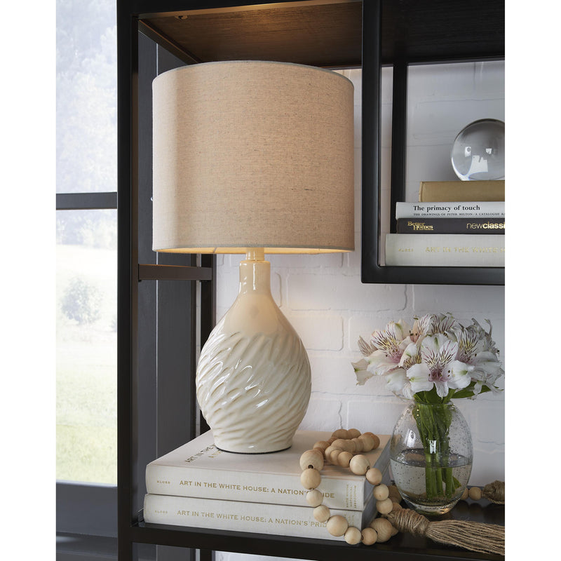 2 textured taupe and white ceramic Table store Lamps